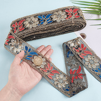 10 Yards Polyester Embroidery Flower Ribbons OCOR-WH0092-28-1