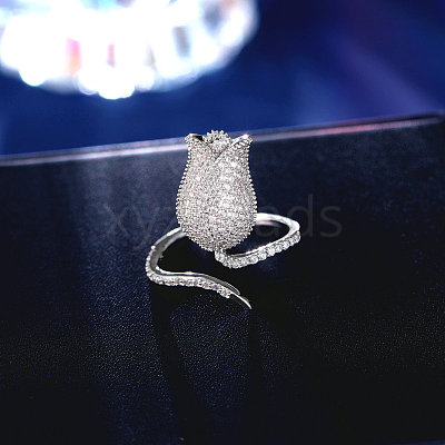 Rose Brass Micro Pave Cubic Zirconia Cuff Rings FS-WGEE242-05-1