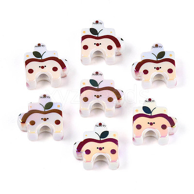UV Plating Opaque Printed Acrylic European Beads OACR-N153-06B-1