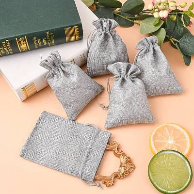 Polyester Imitation Burlap Packing Pouches Drawstring Bags ABAG-R005-14x10-04-1