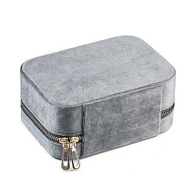Italian Velvet Double Layers Jewelry Set Storage Zipper Boxes with Mirror Inside CON-G023-09C-1