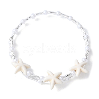 Synthetic Turquoise Beaded Bangles BJEW-JB11588-02-1