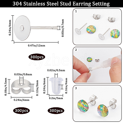 300Pcs 304 Stainless Steel Flat Round Blank Peg Earring Post STAS-SC0007-33C-1