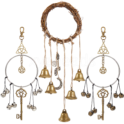 Rattan & Iron Witch Bells for Door Knob for Protection AJEW-CN0002-54-1