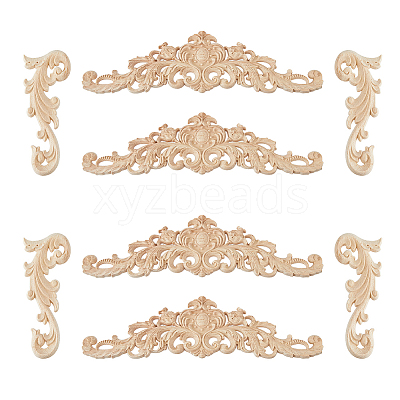 8Pcs 2 Styles Natural Solid Wood Carved Onlay Applique Craft AJEW-DC0001-61-1