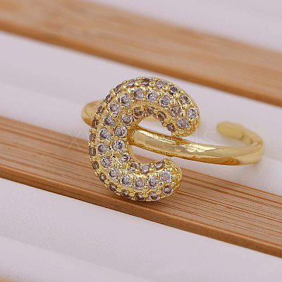 Brass Micro Pave Clear Cubic Zirconia Initial Cuff Rings FS-WGB210B-04-1