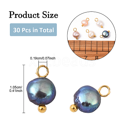 30Pcs 5 Colors Natural Cultured Freshwater Pearl Two Sides Polished Charms PALLOY-YW00092-1
