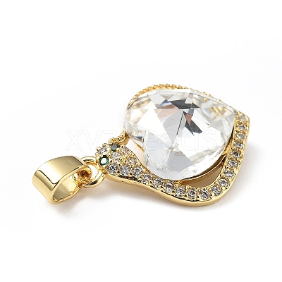 Real 18K Gold Plated Rack Plating Brass Micro Pave Clear Cubic Zirconia Pendants KK-C015-16G-13-1