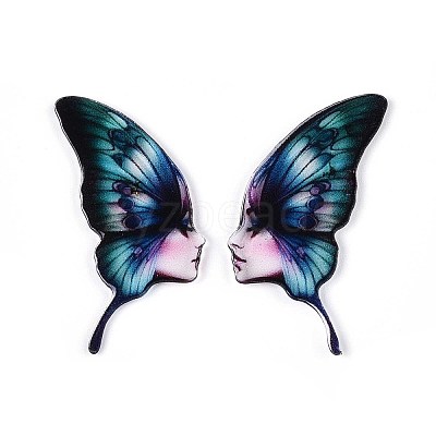Epoxy Resin Butterfly Wings with Lady Face Cabochons RESI-N045-05B-1