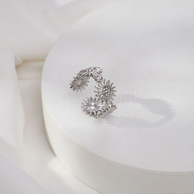 Adjustable 304 Stainless Steel Micro Pave Cubic Zirconia Cuff Open Rings for Women BI5258-2-1