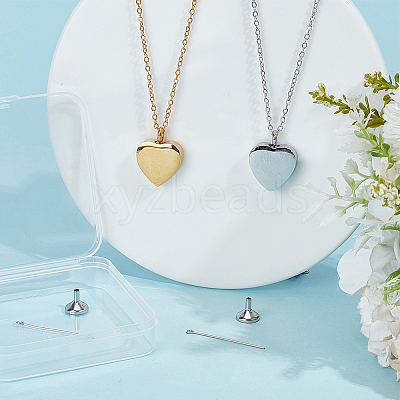 2Pcs 2 Colors Stainless Steel Heart Cinerary Casket Pendant Necklaces NJEW-CN0001-26-1