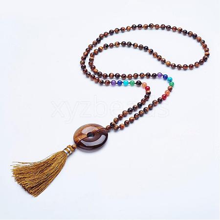 Natural Tiger Eye Beaded Necklaces NJEW-P159-06-1