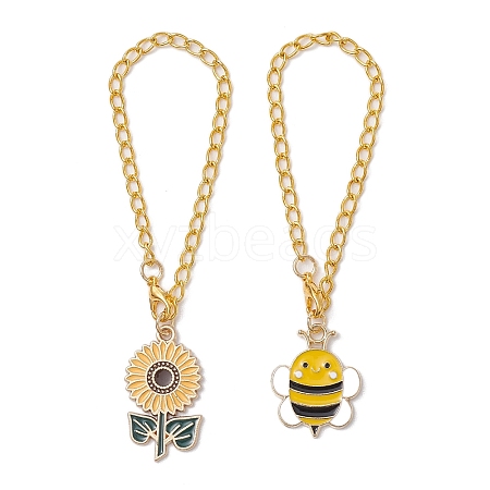 2Pcs 2 Styles Sunflower & Bees Alloy Enamel Cup Charms HJEW-JM02583-1