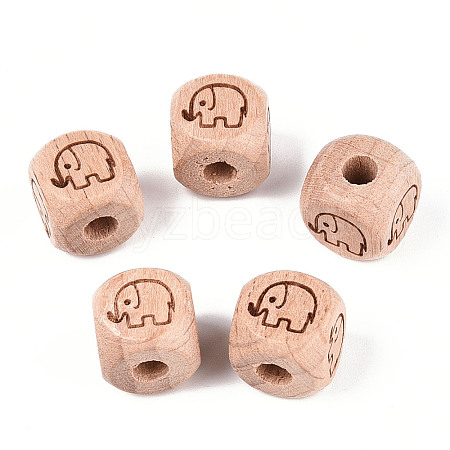 Engraved Beech Wood Beads WOOD-N015-08D-1