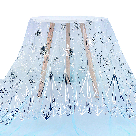 Polyester Snowflake Pattern Gauze Stained Silver Fabric AJEW-WH0314-911A-1