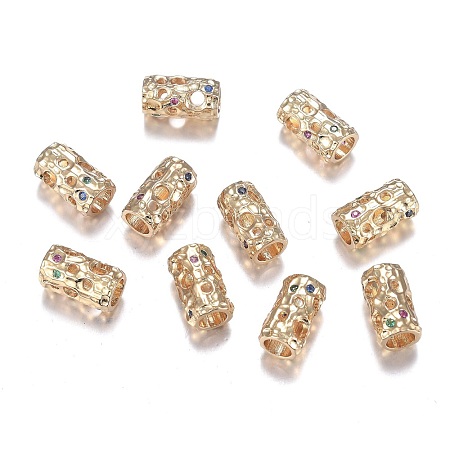 Hollow Brass Micro Pave Cubic Zirconia European Beads ZIRC-F120-001G-1