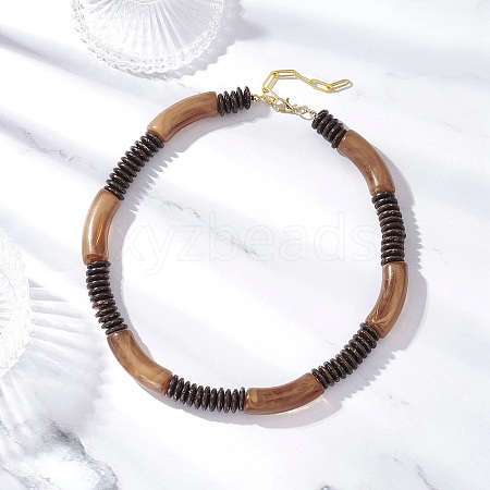 12MM Two Tone Acrylic & CCB Plastic & Coconut Curved Tube Beaded Necklaces for Women NJEW-JN05373-03-1