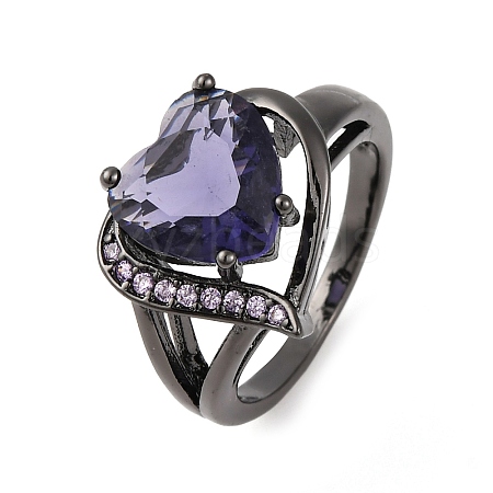 Heart Brass Micro Pave Cubic Zirconia Finger Rings FS-WG4D14B-06-1