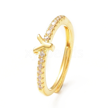 Clear Cubic Zirconia Initial Letter Adjustable Ring RJEW-C052-01G-Y-1