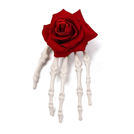 Skeleton with Rose Flower Plastic Alligator Hair Clips PHAR-M015-01B-1