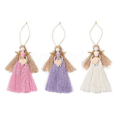 3Pcs 3 Colors Handmade Macrame Cotton Cord Angel Pendant Decorations HJEW-JM02669-1