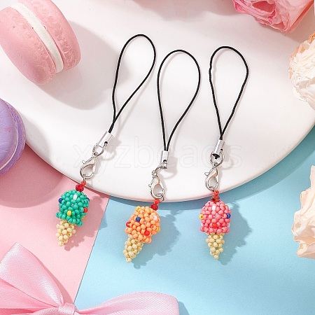 3Pcs 3 Colors Glass Beaded Ice Cream Pendant Decorations HJEW-MZ00179-1