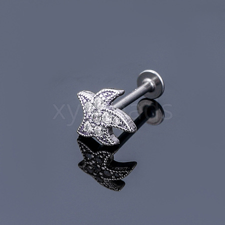 316L Surgical Stainless Steel Micro Pave Clear Cubic Zirconia Cartilage Earrings WGEC19D-09-1