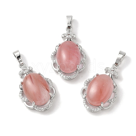 Cherry Quartz Glass Oval Pendants G-NH0025-15P-26-1