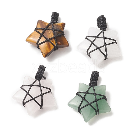 Natural Mixed Gemstone Cord Braided Pendants PALLOY-JF02033-1