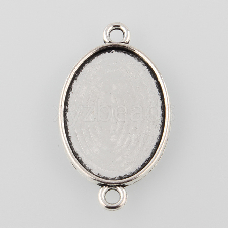 Antique Silver Tibetan Style Alloy Flat Oval Cabochon Connector Settings X-TIBE-M022-05AS-1