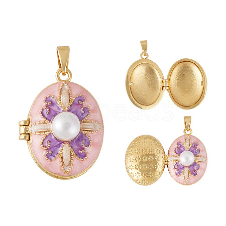 1Pc Brass Enamel Locket Pendants KK-TADJ0001-05A-1