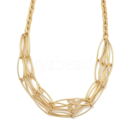 304 Stainless Steel Oval Bib Necklace for Women NJEW-A032-08G-01-1