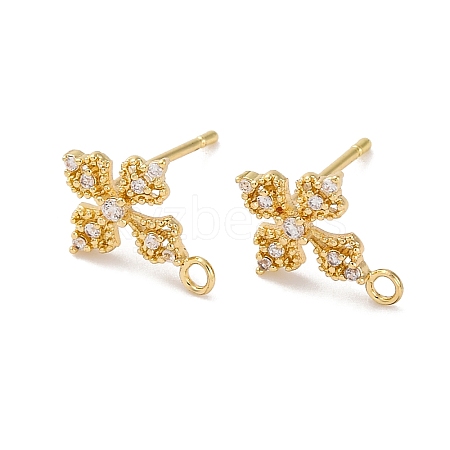 Flower Brass Micro Pave Cubic Zirconia Stud Earring Findings KK-U042-19G-1