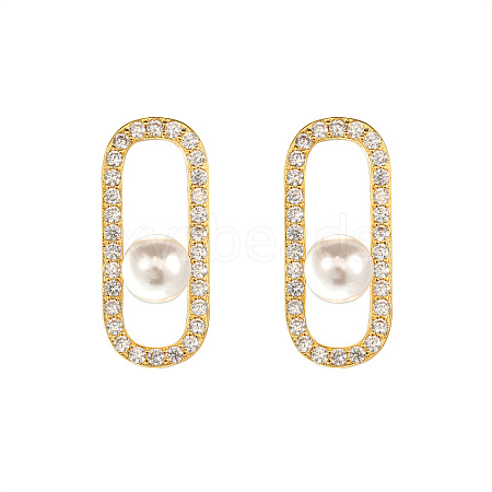 Oval Brass Micro Pave Clear Cubic Zirconia Stud Earrings for Women HE5046-1