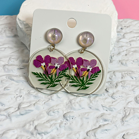 Printed Acrylic & Stud Dangle Earrings WG0012F-05-1