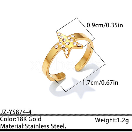 Ocean 304 Stainless Steel Rhinestone Cuff Open Rings WGF30C4-04-1