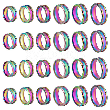 24Pcs 6 Styles 201 Stainless Steel Grooved Finger Ring Settings STAS-ME0003-12MC-1