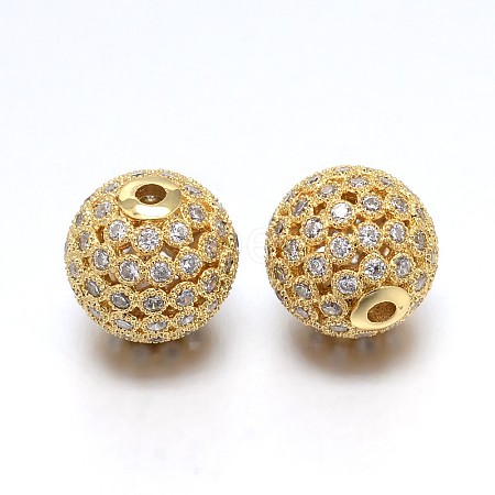 Brass Micro Pave Cubic Zirconia Round Beads ZIRC-M069-16A-NR-1