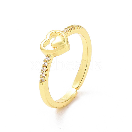 Clear Cubic Zirconia Double Heart Open Cuff Ring RJEW-H127-30G-1