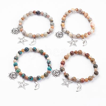 Natural Gemstone Charm Bracelets BJEW-JB03349-1