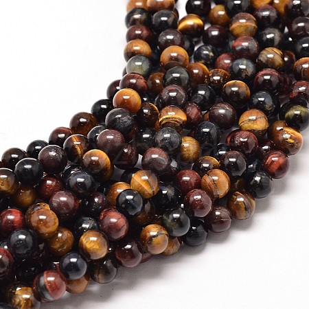 Natural Mixed Tiger Eye Round Bead Strands G-P072-35-4mm-1