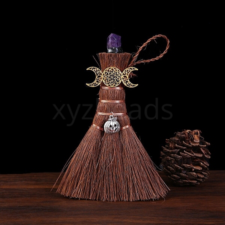 Natural Amethyst Witch Brooms Pendant Decorations PW-WGFF7F8-08-1