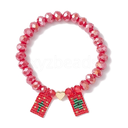 Glass Faceted Rondelle Beaded Stretch Bracelets for Women BJEW-MZ00065-04-1