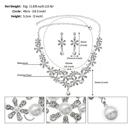 Alloy & Rhinestone Studs Earrings & Necklaces Set PW-WG15CAD-02-1