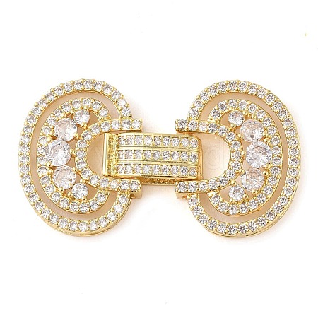 Rack Plating Brass Micro Pave Clear Cubic Zirconia Fold Over Clasps KK-S384-04G-1