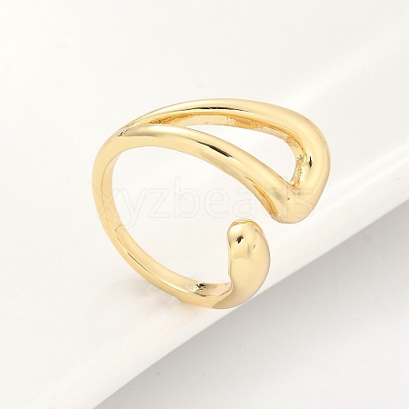 Rack Plating Brass Hollow Teardrop Open Cuff Rings RJEW-D009-01G-1