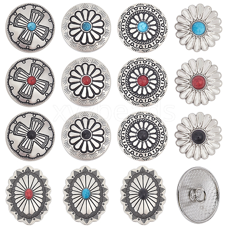 CHGCRAFT 15Pcs 15 Style 1-Hole Alloy Shank Buttons BUTT-CA0001-17-1