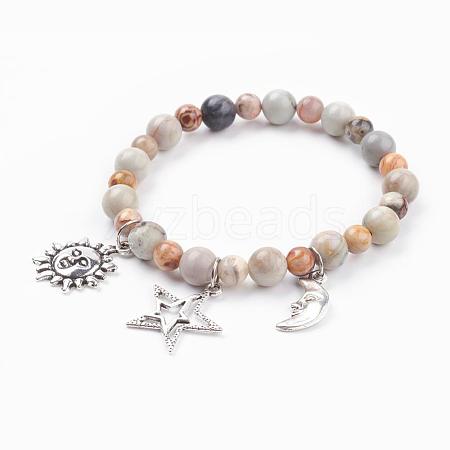 Natural Polychrome Jasper/Picasso Stone/Picasso Jasper & Crazy Agate Charm Bracelets BJEW-JB03349-01-1