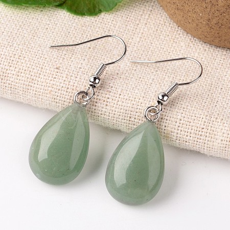 Natural Green Aventurine Teardrop Dangle Earrings X-EJEW-J089-01-1