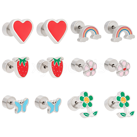 ANATTASOUL 6 Pairs 6 Style 304 Stainless Steel Stud Earrings for Women EJEW-AN0004-66-1